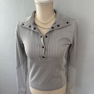 Athleta Gray Striped Button-Down Shirt